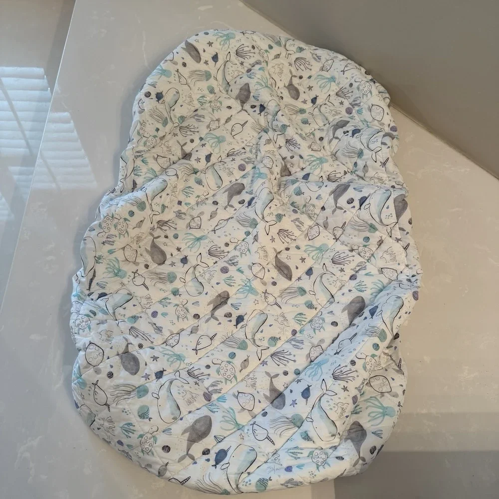 Crate & Barrel Quilted Changing Pad Cover Organic Cotton Sea Print Set Of 2